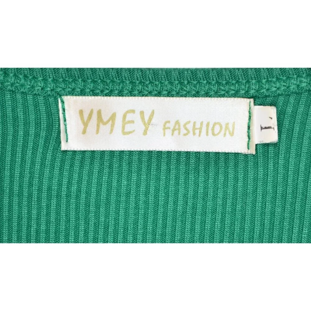 Ribbed Green V-Neck “YMEY” Asian Fashion Brand Maxi Dress Size Small